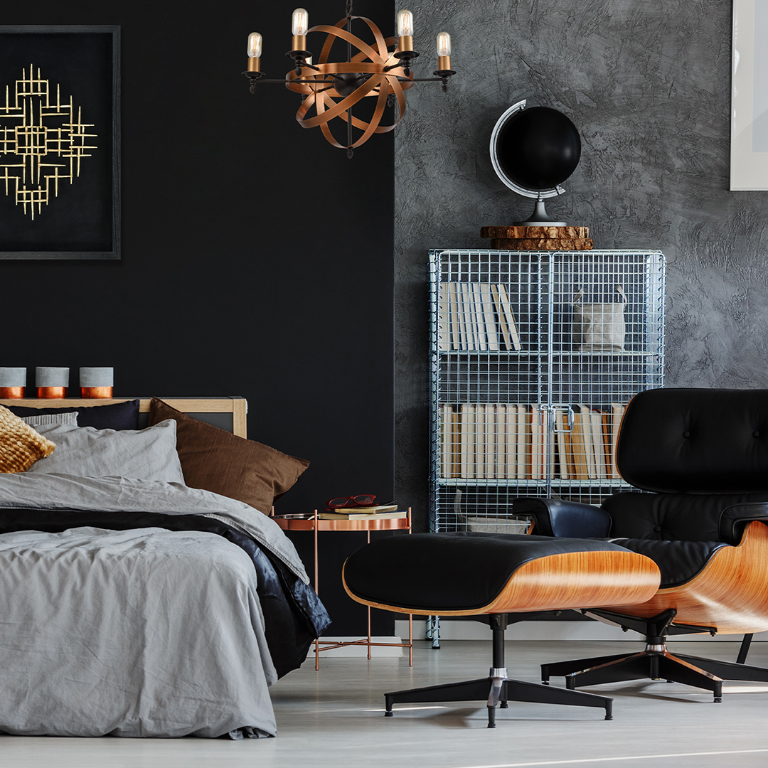 bedroom with high-quality lighting and decor